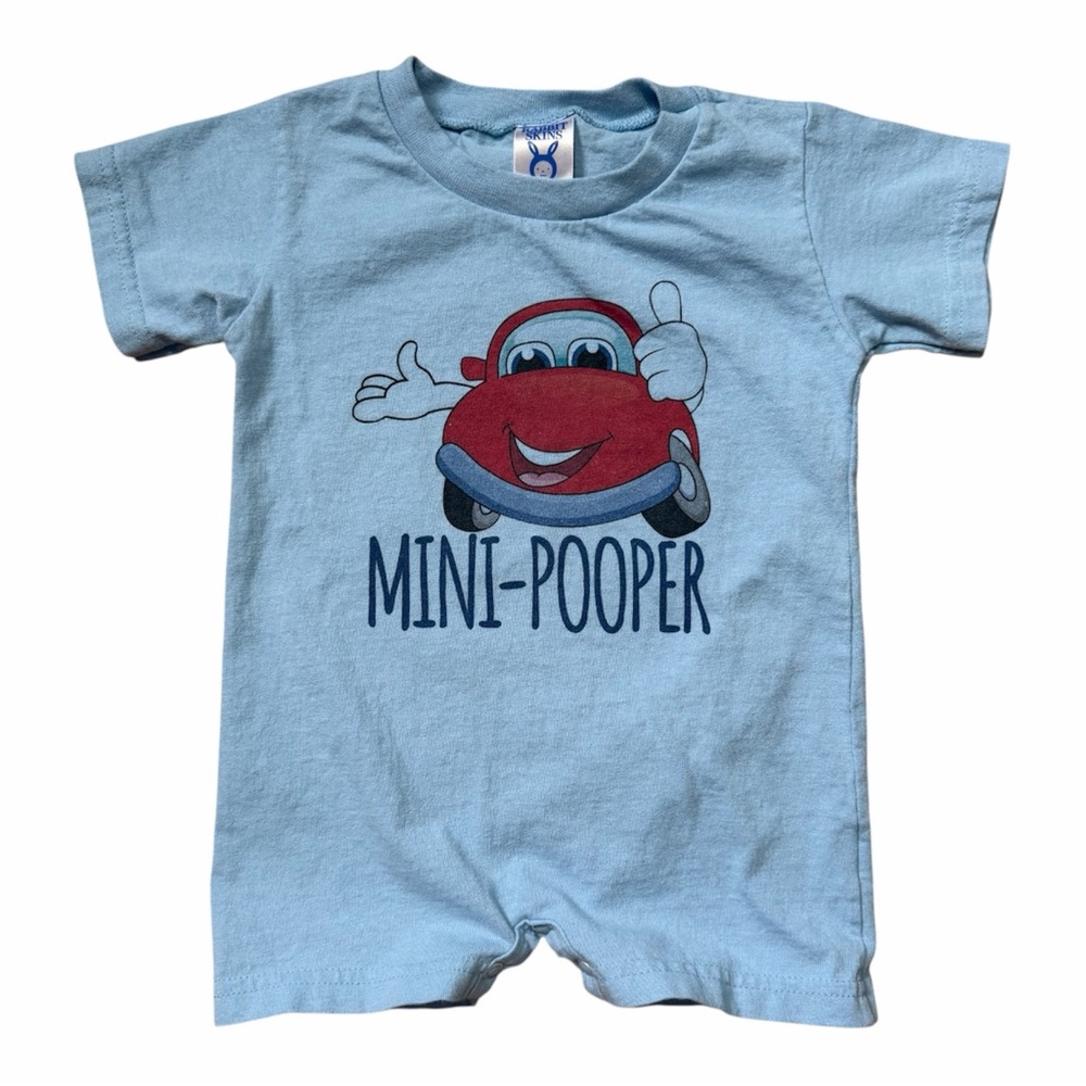 Mini Pooper Blue Baby Romper with Red Car Graphic 100% Cotton - 18 Months Unisex